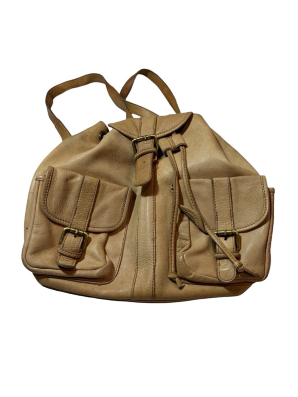 Cut N Paste Leather Backpack Tan Cargo Pocket Slouchy Distressed Boho flaw